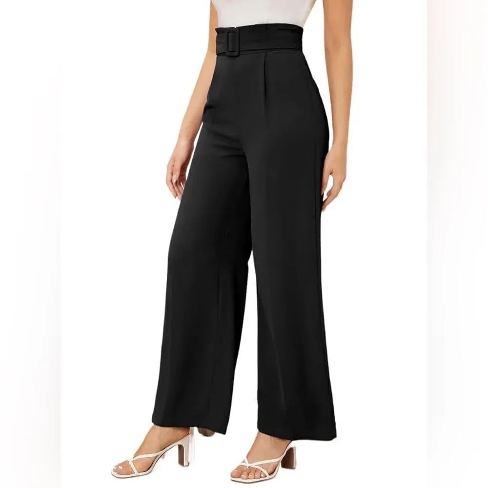 Suzanne Betro Black Wide Leg Pull On Pants High Waisted